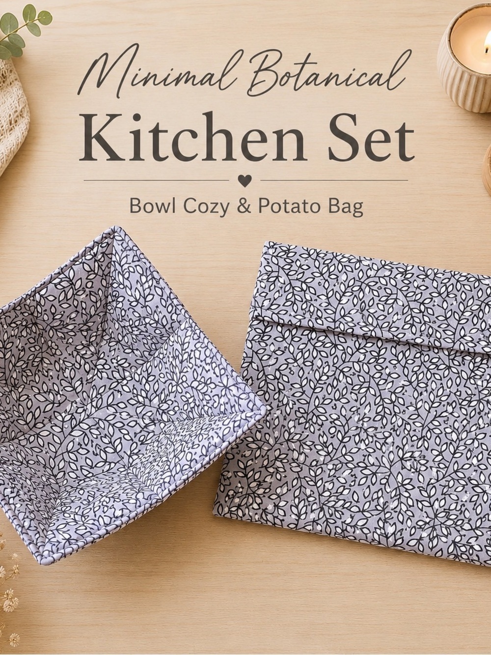 Handmade Botanical Bowl Cozy & Potato Bag Set | Cottagecore Kitchen Gift